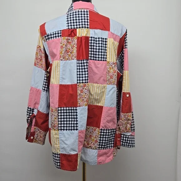 Lands' End Womens Poplin Boyfriend Button Front Patchwork Plus Size Curvy 1X - Picture 6 of 13